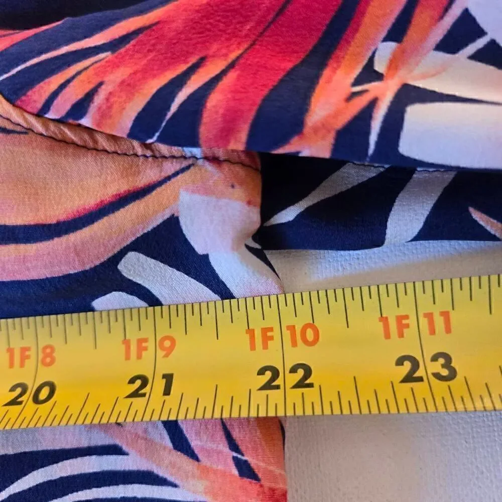 Tommy Bahama Womens Long Sleeve Tropical Silk Blouse Coral Navy Blue Medium